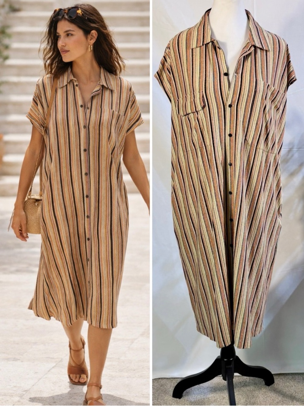 Momonì Colorado Shimmer Stripe Lurex Stretch Button Front Shirt Dress Sz 40/8🧡